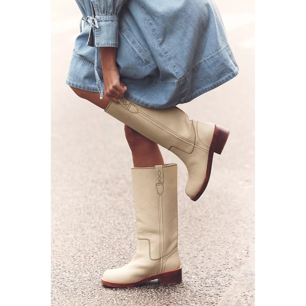 Free People Blaze Pull On Boot Parchment Leather Western Tall Boots 8.5 NEW $298